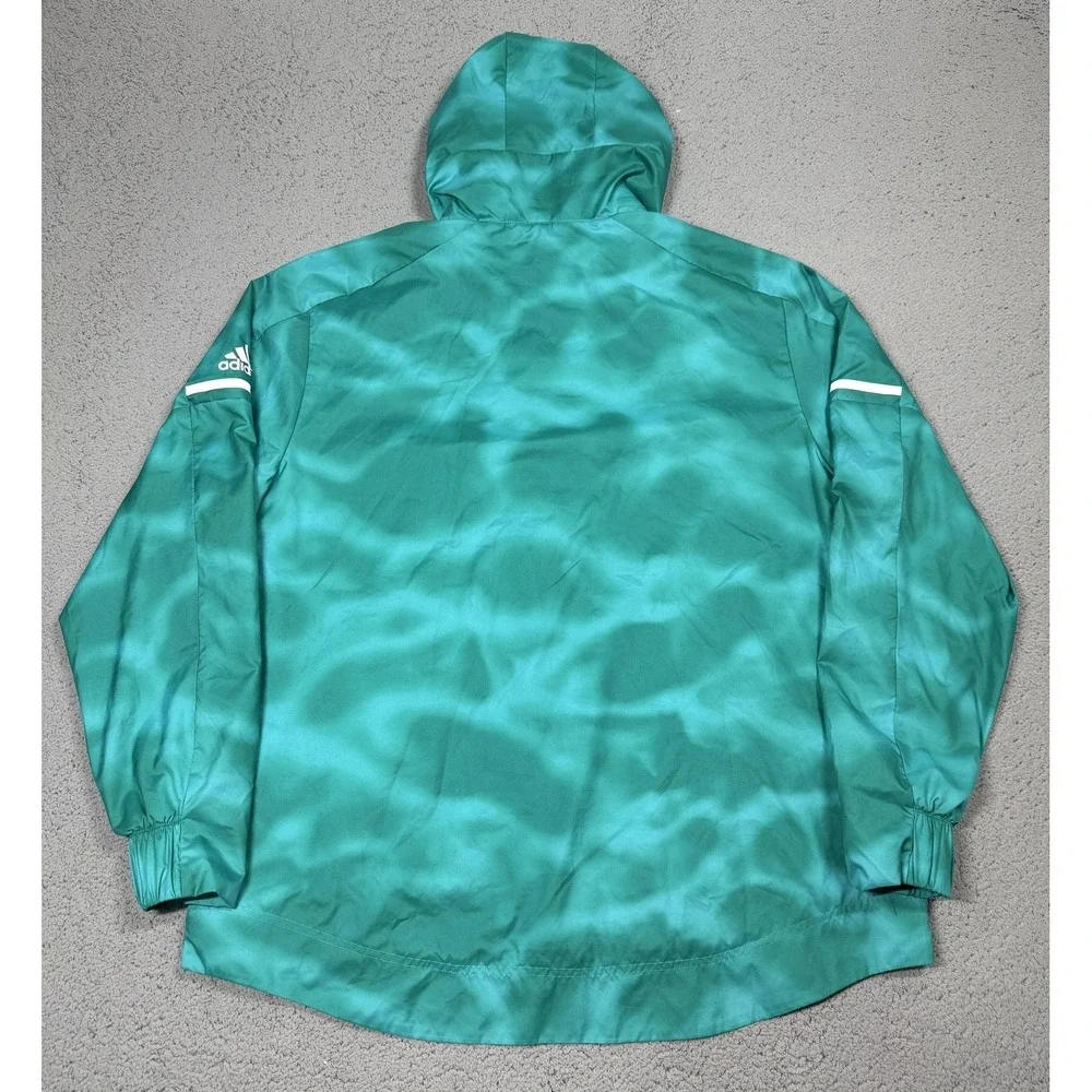Adidas Parley Jacket Mens XL Green Hooded Full Zip Tie Dye Running Windbreaker